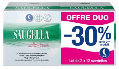 Saugella Cotton Touch Serviettes Nuit Lot 2X12 Serviettes