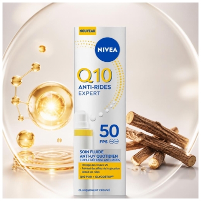 Nivea Q10 Anti-Rides Expert Soin Fluide Anti-UV Quotidien Triple Défense SPF50 40 ml