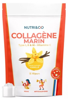 Nutri&Co Collagène Marin Type I, II & III & Vitamine C 180 g - Goût : Vanille