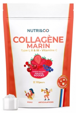 Nutri&Co Collagène Marin Type I, II & III & Vitamine C 180 g - Goût : Fruits Rouges