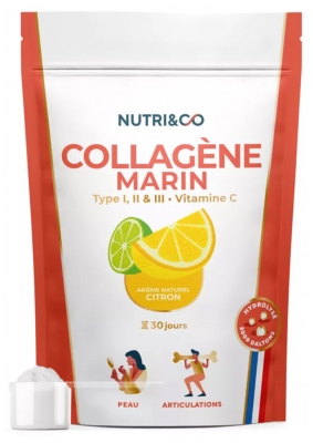 Nutri&Co Collagène Marin Type I, II & III & Vitamine C 180 g - Goût : Citron