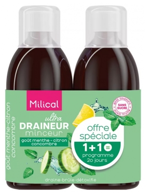 Milical Ultra Draineur Minceur Lot 2 x 500 ML - Goût : Menthe-Citron-Concombre
