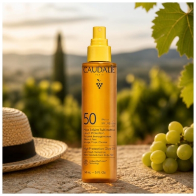 Caudalie Huile Solaire Sublimatrice Haute Protection Visage Corps et Cheveux SPF50 150 ml