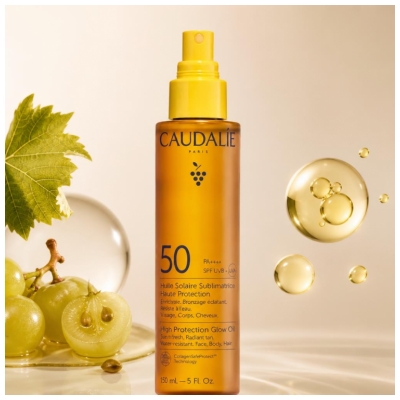 Caudalie Huile Solaire Sublimatrice Haute Protection Visage Corps et Cheveux SPF50 150 ml