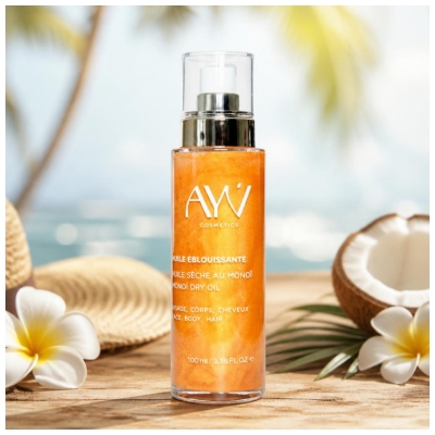 AYV Cosmetics Huile Éblouissante au Monoï Visage Corps et Cheveux 100 ml