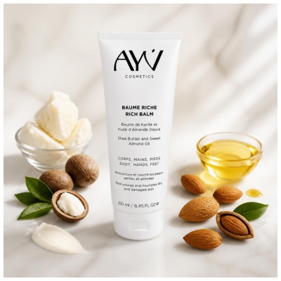 AYV Cosmetics Baume Riche Beurre de Karité et Huile d'Amande Douce 250 ml