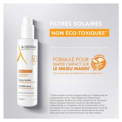 A-DERMA Protect Spray Solaire Invisible Très Haute Protection SPF50+ 200 ml
