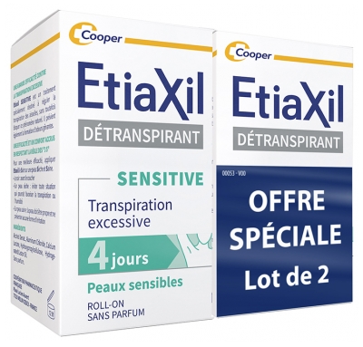 Etiaxil Détranspirant Aiselles Peaux Sensible Transpiration Excessive Roll-On Lot 2 x 15 ml 