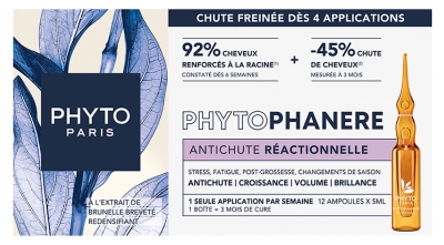 Phyto Phytophanère Traitement Antichute Réactionnelle 12 Ampoules de 5 ml