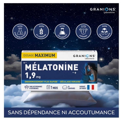 Granions Mélatonine 1,9 mg Endormissement Plus Rapide 30 Comprimés