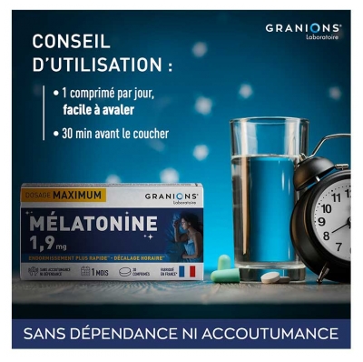 Granions Mélatonine 1,9 mg Endormissement Plus Rapide 30 Comprimés