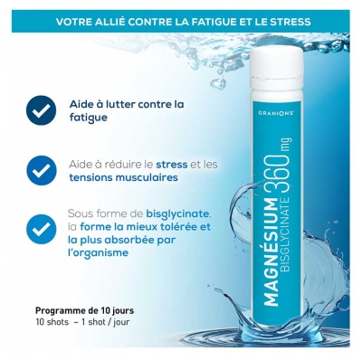 Granions Magnésium Bisglycinate 360 mg + Vitamine B6 10 Shots