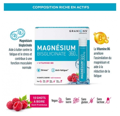 Granions Magnésium Bisglycinate 360 mg + Vitamine B6 10 Shots