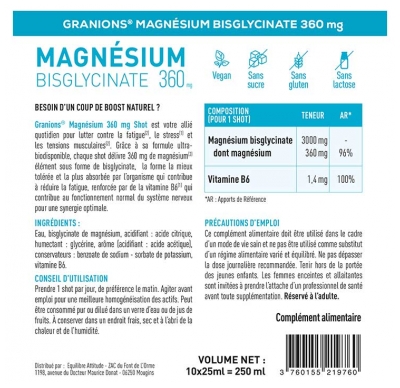 Granions Magnésium Bisglycinate 360 mg + Vitamine B6 10 Shots