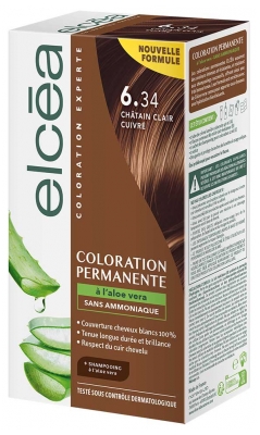 Elcéa Coloration Permanente à l'Aloe Vera Sans Ammoniaque 122 ml - Coloration : 6.34 Châtain Clair Cuivré