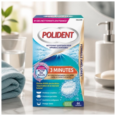 Polident Corega Nettoyant pour Appareils Dentaires 3 Minutes 66 Comprimés