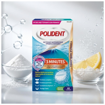 Polident Corega Nettoyant pour Appareils Dentaires 3 Minutes 66 Comprimés