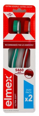 Elmex Anti-Caries Ultrasoft Duo 2 Brosses à Dents - Couleur : Vert - Orange