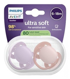 Avent Ultra Soft 2 Sucettes Orthodontiques Silicone 6-18 Mois