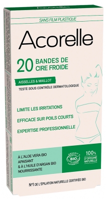Acorelle Bandes de Cire Froide Aisselles & Maillot Bio x 20 Unités