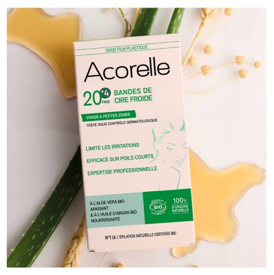 Acorelle Bandes de Cire Froide Aisselles & Maillot Bio x 20 Unités + 4 Offertes