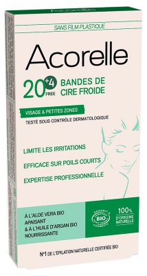 Acorelle Bandes de Cire Froide Aisselles & Maillot Bio x 20 Unités + 4 Offertes