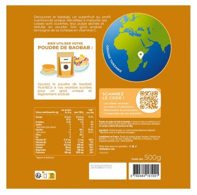 Nutri&Co Poudre de Baobab Bio 50 Portions 500 g