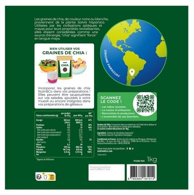 Nutri&Co Graines de Chia Oméga 3 Bio 1 Kg