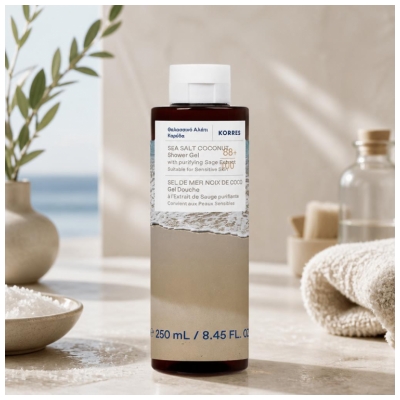 Korres Gel Douche Sel de Mer Noix de Coco à l'Extrait de Sauge Purifiante 250 ml 