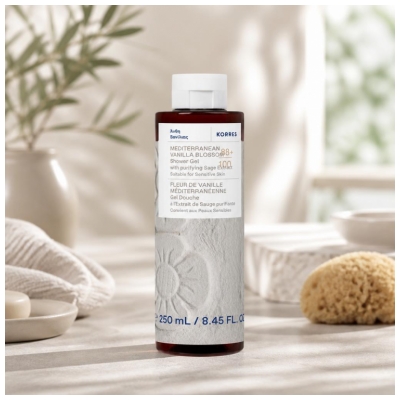 Korres Gel Douche Fleur de Vanille Méditerranéenne à l'Extrait de Sauge Purifiante 250 ml