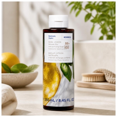 Korres Gel Douche Basilic Citron à l'Extrait de Sauge Purifiante 250 ml
