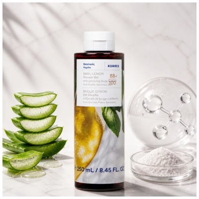 Korres Gel Douche Basilic Citron à l'Extrait de Sauge Purifiante 250 ml