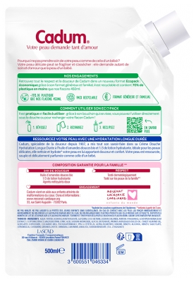 Cadum Crème Lavante Dermo-Hydrate Peaux Sensibles Éco-Recharge 500 ml