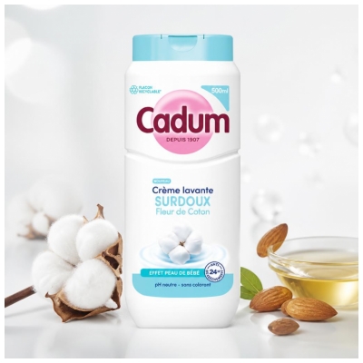 Cadum Crème Lavante Surdoux Fleur de Coton Effet Peau de Bébé 500 ml