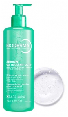 Bioderma Sébium Gel Moussant Actif Peaux Grasses à Tendance Acnéique 400 ml