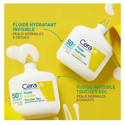 CeraVe Fluide Hydratant Invisible Peaux Normales à Sèches SPF50 50 ml