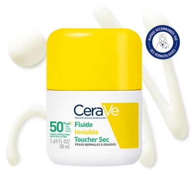 CeraVe Fluide Invisible Toucher Sec Peaux Normales à Grasses SPF50+ 50 ml