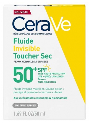 CeraVe Fluide Invisible Toucher Sec Peaux Normales à Grasses SPF50+ 50 ml