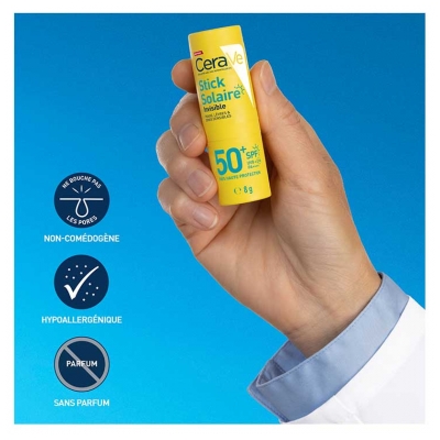 CeraVe Stick Solaire Invisible Visages Lèvres et Zones Sensibles SPF50+ 8 g