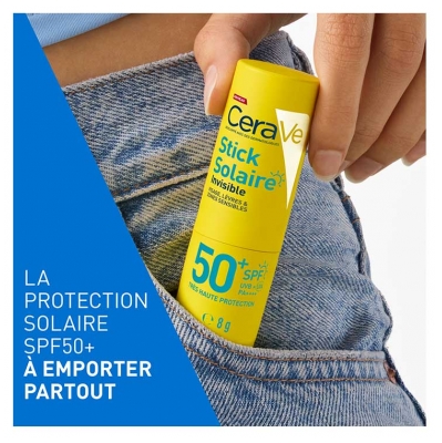 CeraVe Stick Solaire Invisible Visages Lèvres et Zones Sensibles SPF50+ 8 g
