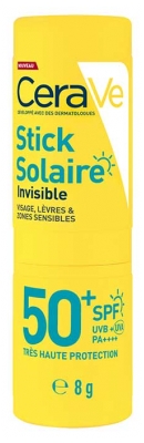 CeraVe Stick Solaire Invisible Visages Lèvres et Zones Sensibles SPF50+ 8 g