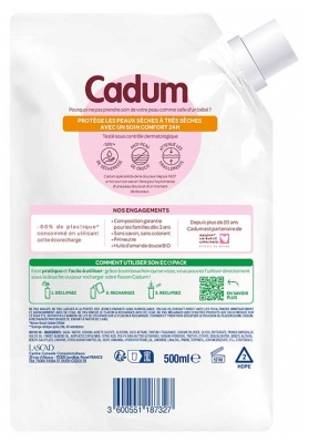 Cadum Crème Lavante Surgras Beurre de Karité Peaux Sèches à Très Sèches Éco-Recharge 500 ml