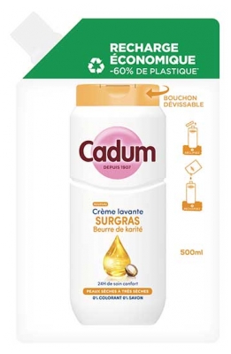 Cadum Crème Lavante Surgras Beurre de Karité Peaux Sèches à Très Sèches Éco-Recharge 500 ml