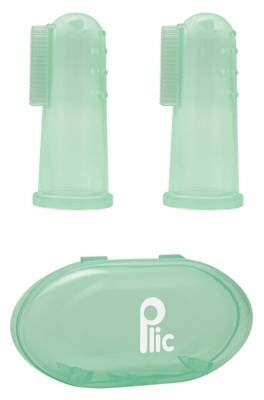 Plic Dental Brosse Dentaire Silicone Dès 3 Mois 2 Doigtiers - Couleur : Vert