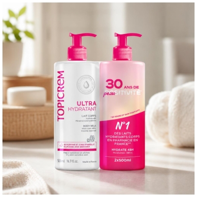 Topicrem Lait Corps Duo Ultra Hydratant 2*500 ml Peaux Sèches et Sensibles
