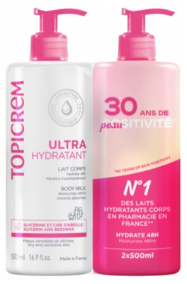 Topicrem Lait Corps Duo Ultra Hydratant 2*500 ml Peaux Sèches et Sensibles