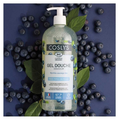 Coslys Gel Douche Douceur Myrtille Sauvage Tous Types de Peaux Bio 1 L