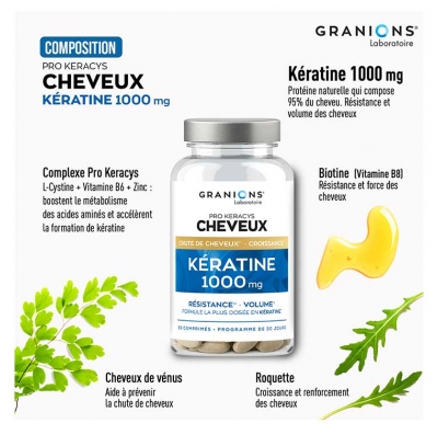 Granions Pro Keracys Kératine 1000 mg Chute de Cheveux & Croissance 90 Comprimés
