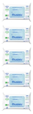 Mustela Lingettes Nettoyantes Compostables Sans Parfum Lot de 5 x 60 Lingettes