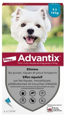 Advantix Petit Chien – Anti-Puces et Anti-Tiques – 4-10Kg – 4 Pipettes